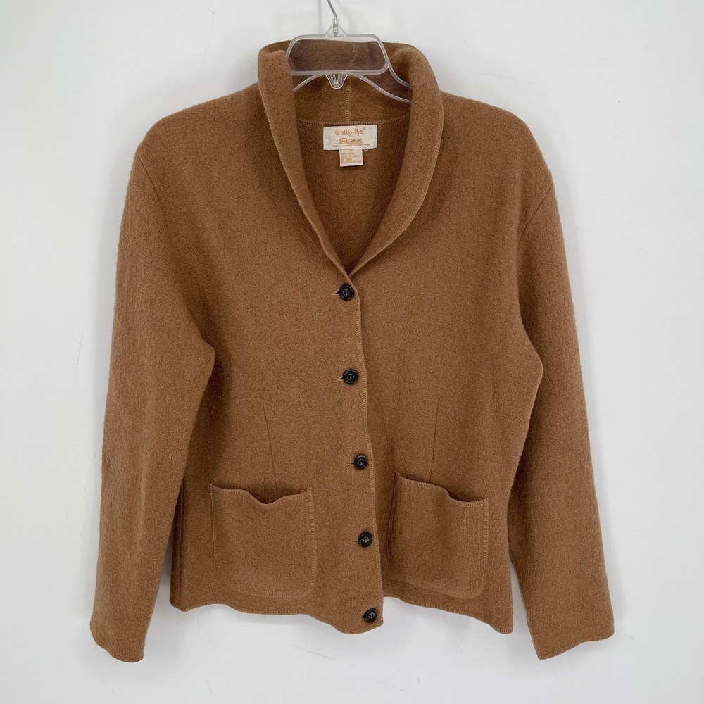 Tally-Ho Women's Vintage Brown Wool Button Front Pockets Cardigan Sweater Size M